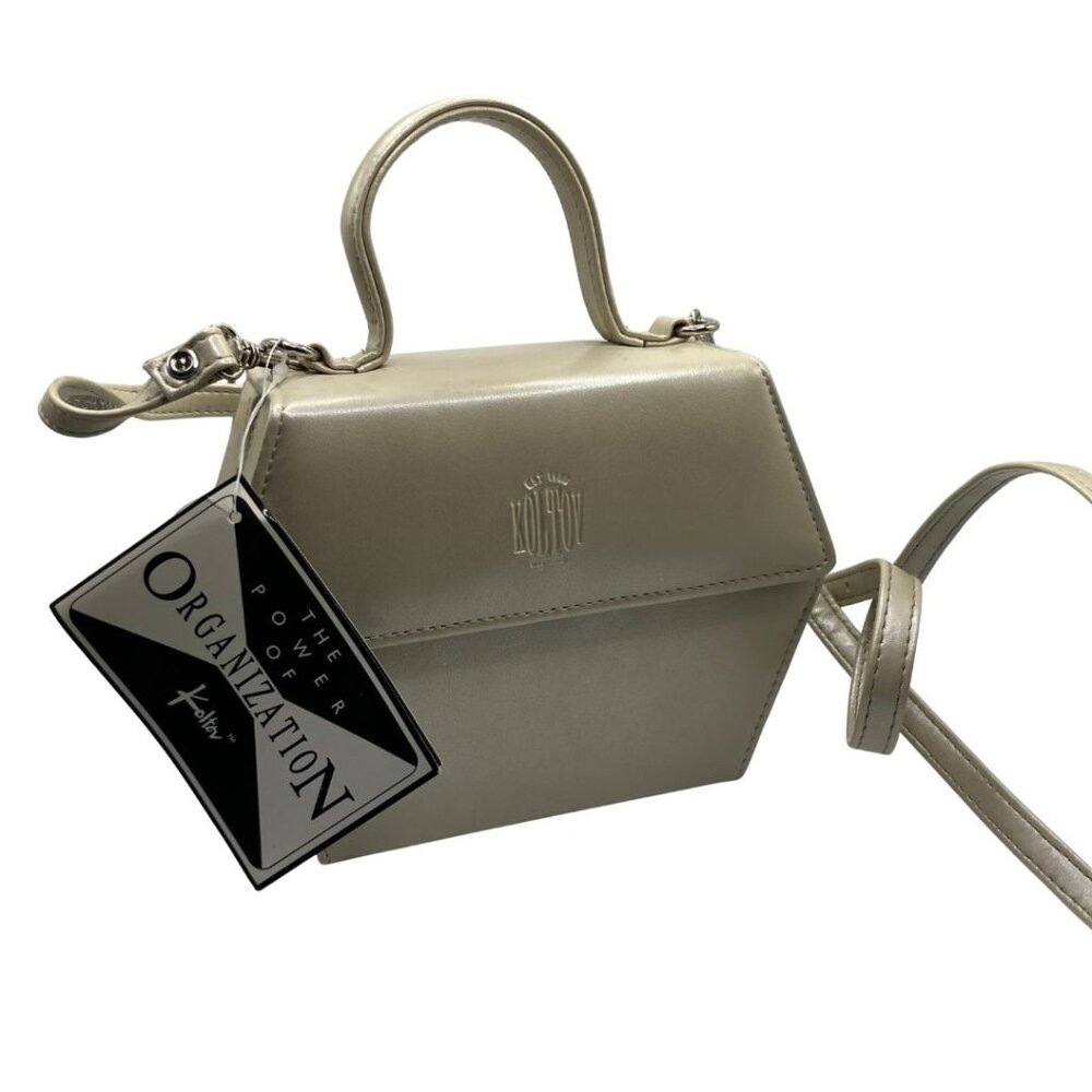 VTG NWT Koltov Hexagon Mini Organization Purse Cream White Crossbody 7x5 *READ*